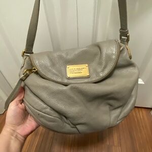 Marc Jacobs Gray Pebbled Leather Crossbody with Gold Plaque